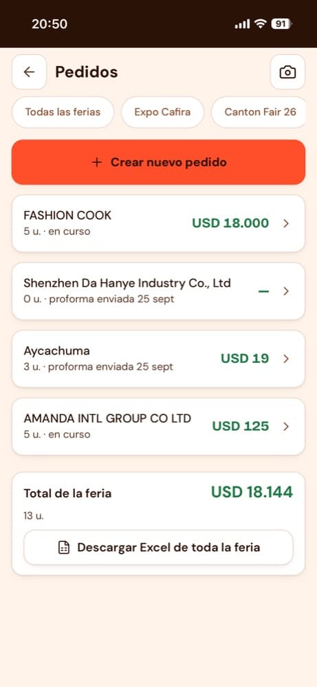 FairScan: Todos los pedidos de la feria.