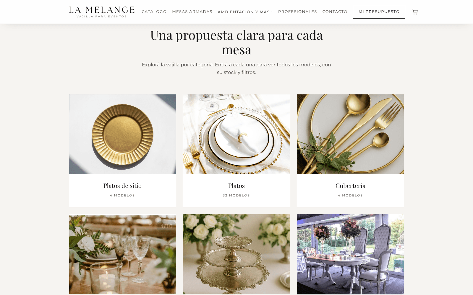 Catálogo por categorías en La Melange Rental