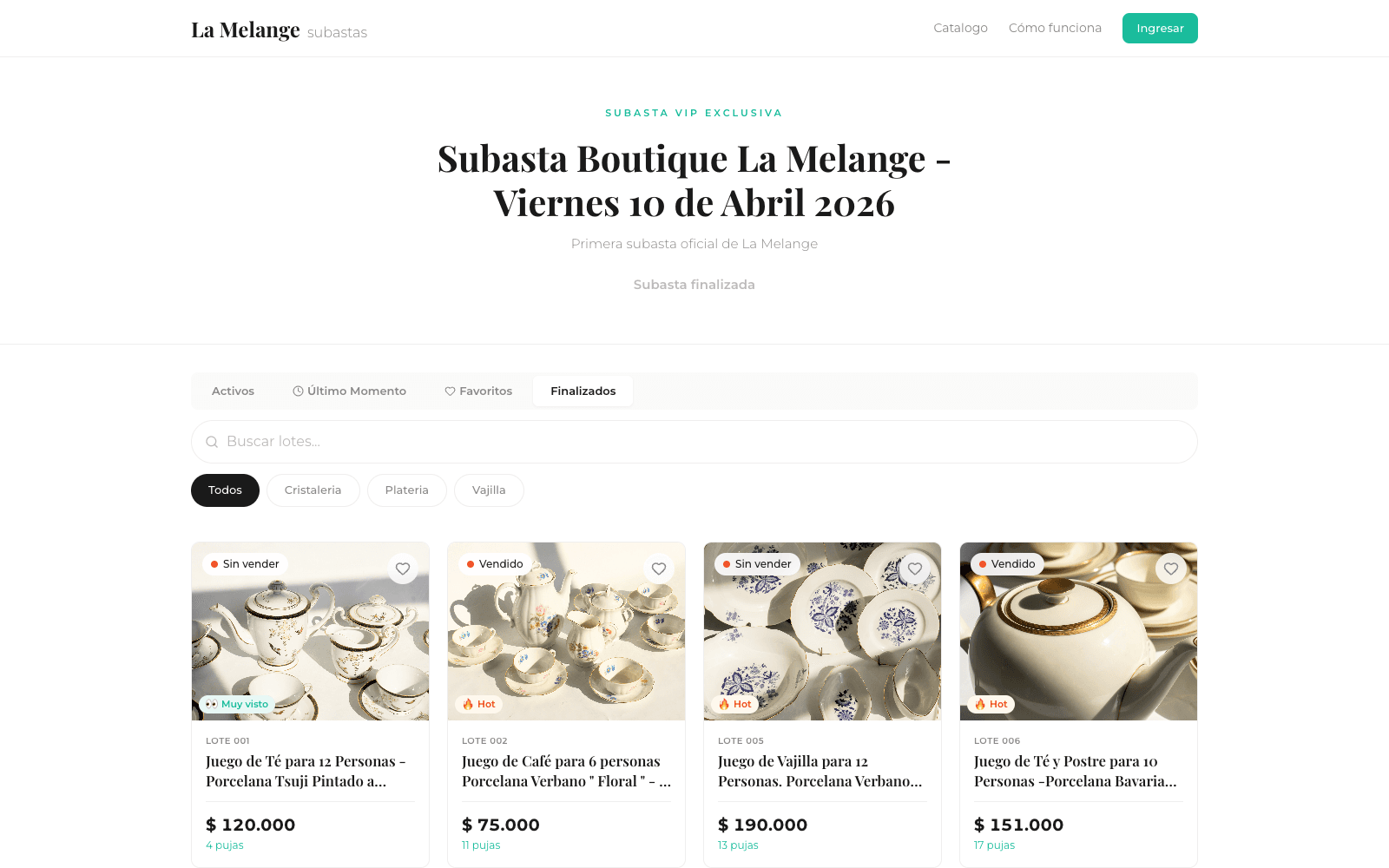 Portada de Subastas La Melange